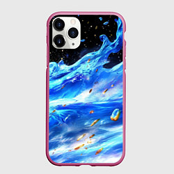 Чехол iPhone 11 Pro матовый Объемная синяя волна, цвет: 3D-малиновый