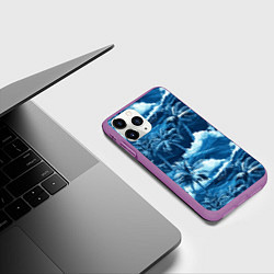 Чехол iPhone 11 Pro матовый Пальмы и волны - голубые оттенки паттерн, цвет: 3D-фиолетовый — фото 2