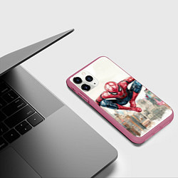 Чехол iPhone 11 Pro матовый Человек паук паркур, цвет: 3D-малиновый — фото 2
