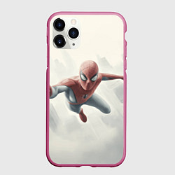 Чехол iPhone 11 Pro матовый Человек паук в полете, цвет: 3D-малиновый