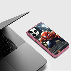 Чехол iPhone 11 Pro матовый Человек-паук запускает паутину, цвет: 3D-малиновый — фото 2