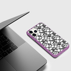 Чехол iPhone 11 Pro матовый Черепа и клетчатый фон с дырами, цвет: 3D-фиолетовый — фото 2