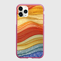 Чехол iPhone 11 Pro матовый Золотистые полосы абстракция, цвет: 3D-малиновый