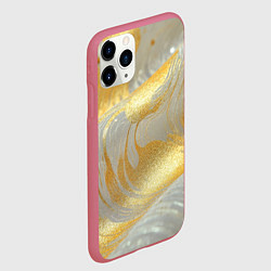 Чехол iPhone 11 Pro матовый Серо-золотая материя текстура, цвет: 3D-малиновый — фото 2