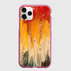 Чехол iPhone 11 Pro матовый Красочная текстура с блестяшками, цвет: 3D-малиновый