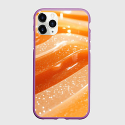 Чехол iPhone 11 Pro матовый Текстура оранжевое желе с блестяшками, цвет: 3D-фиолетовый