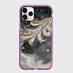 Чехол iPhone 11 Pro матовый Бежевый объемный узор, цвет: 3D-фиолетовый