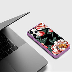 Чехол iPhone 11 Pro матовый Пионы винтажный узор, цвет: 3D-фиолетовый — фото 2