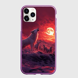Чехол iPhone 11 Pro матовый Белый волк воет на луну, цвет: 3D-фиолетовый