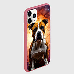 Чехол iPhone 11 Pro матовый Американский стаффордширский терьер в космосе, цвет: 3D-малиновый — фото 2