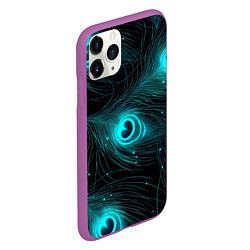 Чехол iPhone 11 Pro матовый Светящиеся перья павлина паттерн, цвет: 3D-фиолетовый — фото 2