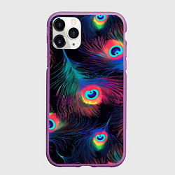Чехол iPhone 11 Pro матовый Павлиньи перья - разные оттенки, цвет: 3D-фиолетовый