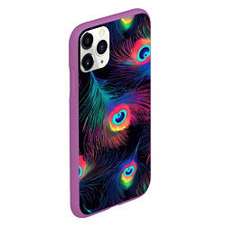 Чехол iPhone 11 Pro матовый Павлиньи перья - разные оттенки, цвет: 3D-фиолетовый — фото 2