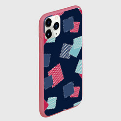 Чехол iPhone 11 Pro матовый Заплатки из ткани - оригинальный паттерн, цвет: 3D-малиновый — фото 2