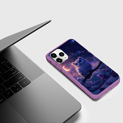 Чехол iPhone 11 Pro матовый Ночная сова на ветке, цвет: 3D-фиолетовый — фото 2