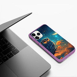 Чехол iPhone 11 Pro матовый Сова на фоне ночного неба, цвет: 3D-фиолетовый — фото 2