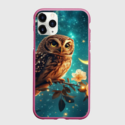 Чехол iPhone 11 Pro матовый Сова на фоне ночного неба, цвет: 3D-малиновый