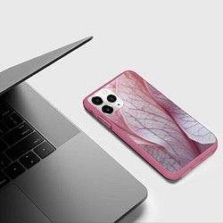 Чехол iPhone 11 Pro матовый Розовые листья, цвет: 3D-малиновый — фото 2