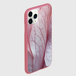 Чехол iPhone 11 Pro матовый Розовые листья, цвет: 3D-малиновый — фото 2
