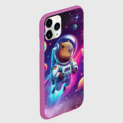 Чехол iPhone 11 Pro матовый Космонавт капибара в неоновом космосе, цвет: 3D-фиолетовый — фото 2
