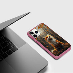 Чехол iPhone 11 Pro матовый Довольный лис в лесной чаще, цвет: 3D-малиновый — фото 2
