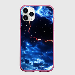 Чехол iPhone 11 Pro матовый Звезды и молнии в разломе плит, цвет: 3D-малиновый