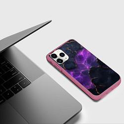 Чехол iPhone 11 Pro матовый Фиолетовый разлом с молниями, цвет: 3D-малиновый — фото 2