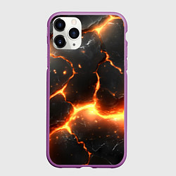 Чехол iPhone 11 Pro матовый Лава и разлом плит, цвет: 3D-фиолетовый