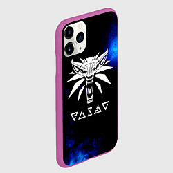 Чехол iPhone 11 Pro матовый Ведьмак лого синие краски, цвет: 3D-фиолетовый — фото 2