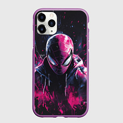 Чехол iPhone 11 Pro матовый Человек-паук и розовая краска, цвет: 3D-фиолетовый