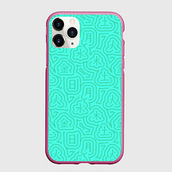 Чехол iPhone 11 Pro матовый Лабиринтовый паттерн с иероглифами на бирюзе, цвет: 3D-малиновый
