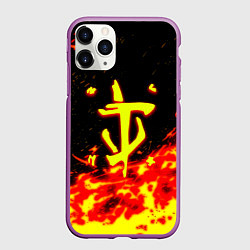 Чехол iPhone 11 Pro матовый Doom огненное лого, цвет: 3D-фиолетовый