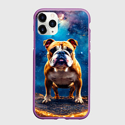Чехол iPhone 11 Pro матовый Бульдог в космосе, цвет: 3D-фиолетовый