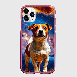 Чехол iPhone 11 Pro матовый Джек Рассел терьер в космосе, цвет: 3D-малиновый