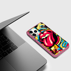 Чехол iPhone 11 Pro матовый Rolling Stones logo - pop art pattern, цвет: 3D-малиновый — фото 2