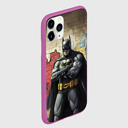 Чехол iPhone 11 Pro матовый Бэтмен на фоне стены, цвет: 3D-фиолетовый — фото 2