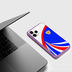 Чехол iPhone 11 Pro матовый Герб России - цвета флага, цвет: 3D-фиолетовый — фото 2