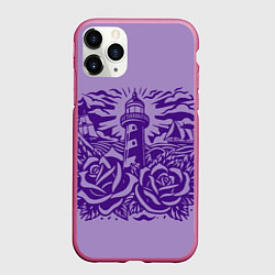 Чехол iPhone 11 Pro матовый Маяк с розами и корабли, цвет: 3D-малиновый