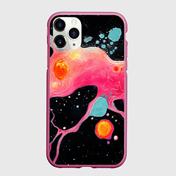 Чехол iPhone 11 Pro матовый Розовая текстура в черном, цвет: 3D-малиновый