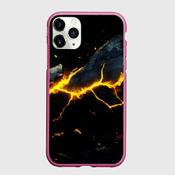 Чехол iPhone 11 Pro матовый Желтый разлом на черной текстуре, цвет: 3D-малиновый