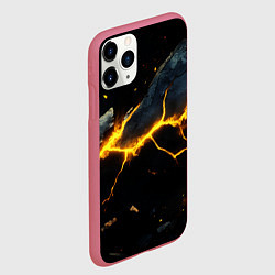 Чехол iPhone 11 Pro матовый Желтый разлом на черной текстуре, цвет: 3D-малиновый — фото 2