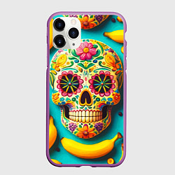 Чехол iPhone 11 Pro матовый Череп и бананы - летняя композиция, цвет: 3D-фиолетовый
