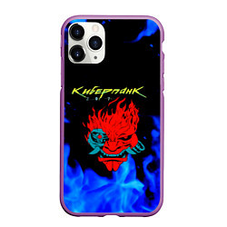 Чехол iPhone 11 Pro матовый Киберпанк голубой огонь, цвет: 3D-фиолетовый