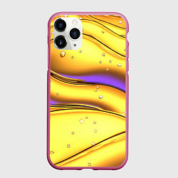 Чехол iPhone 11 Pro матовый Золотые волны с фиолетовым свечением, цвет: 3D-малиновый