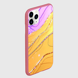 Чехол iPhone 11 Pro матовый Фиолетово-золотая текстура с блестяшками, цвет: 3D-малиновый — фото 2