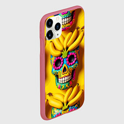Чехол iPhone 11 Pro матовый Мексиканские черепа и бананы - паттерн, цвет: 3D-малиновый — фото 2