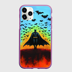 Чехол iPhone 11 Pro матовый Бэтмен и летучие мыши, цвет: 3D-фиолетовый