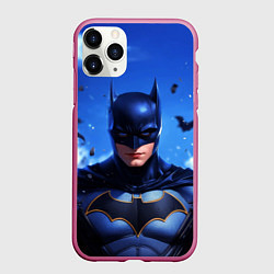 Чехол iPhone 11 Pro матовый Бэтмен синее небо, цвет: 3D-малиновый