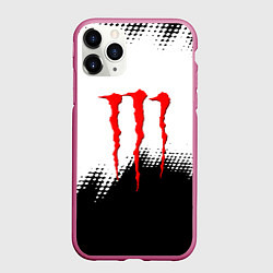 Чехол iPhone 11 Pro матовый Monster energy чёрно белые краски, цвет: 3D-малиновый