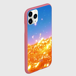 Чехол iPhone 11 Pro матовый Золотые шарики на голубом фоне, цвет: 3D-малиновый — фото 2